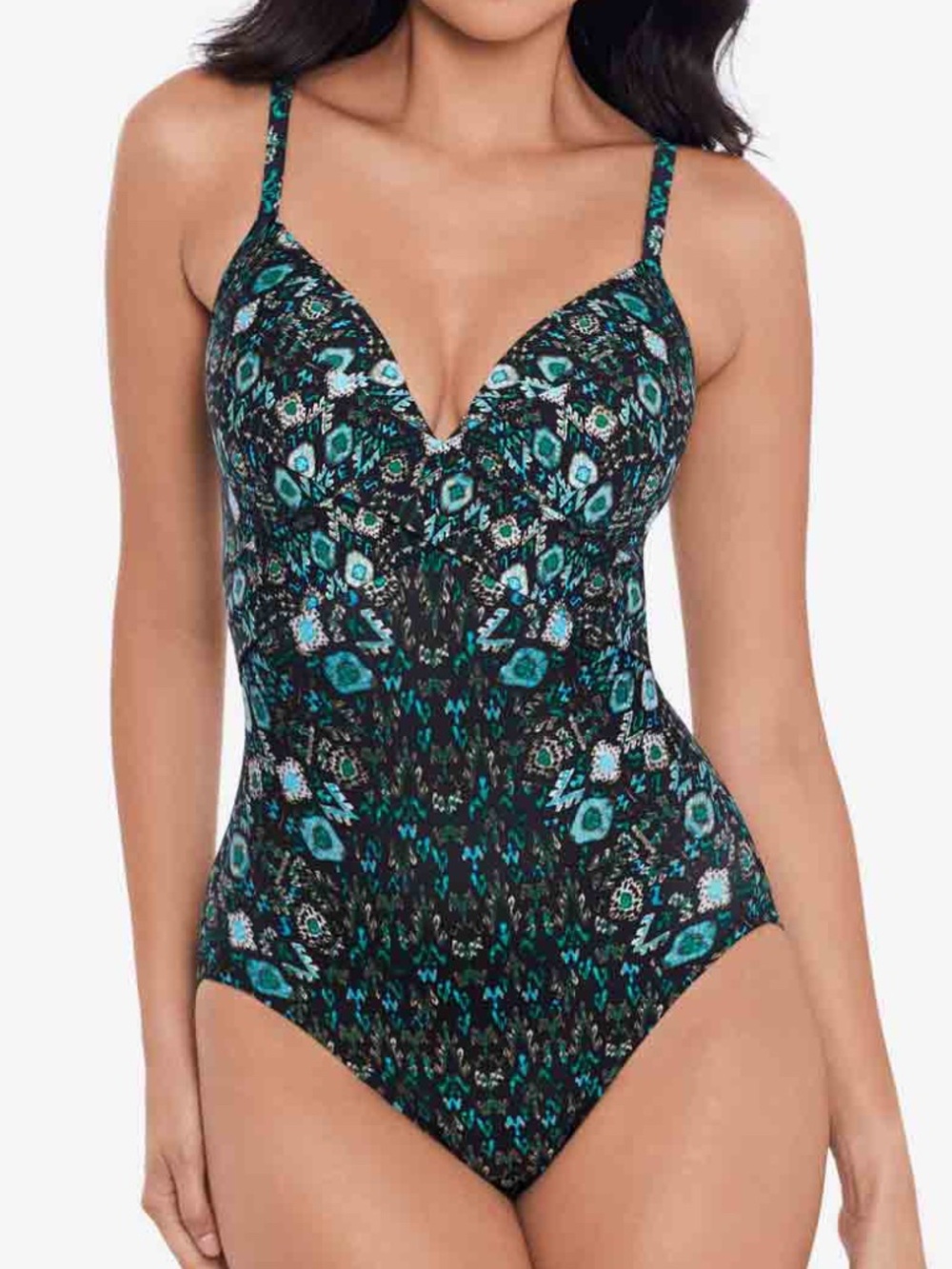 NEW Miraclesuit Captivate Bijou Underwire One Piece Swimsuit 6552250 Black/Multi